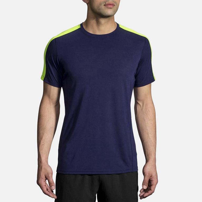 Brooks DISTANCE Short Sleeve Running Shirt Mens Online - Blue (WXE876295)